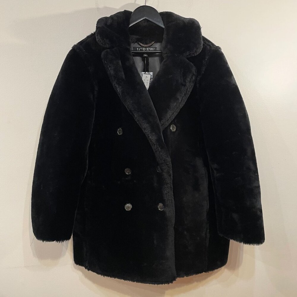 J. Crew Black Teddy Coat - Picture 3 of 8